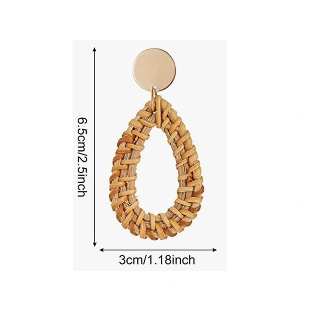 Teardrop Natural Rattan Whicker Bohemian Earrings ER08.3